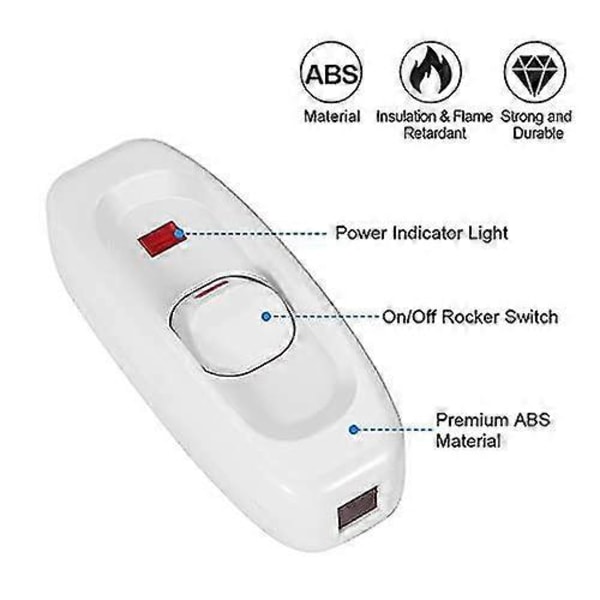 Lampe Kontakt Gennemføringskontakt Rocker Ac 250v 10a Inline Onoff Bord Skrivebordslampe Ledningskabel Kontakt Med Led Indikatorlys Enpolet Enkeltkast (wh