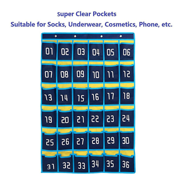 36 numrerade fickor Diagram Mobiltelefon Hängande förvaringsväska Organizer för klassrumsmobil Tlf