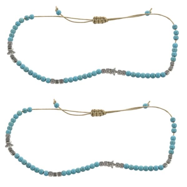 2x Bohemian Star Beads Stenlänkar för kvinnor Vintage vävt rep hänge armband på ben fotlänk Be