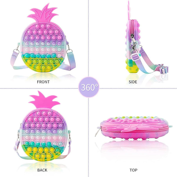 Pop Ananas Väska Fidget Leksaker för Flickor, Stor Regnbåge Pop Fidget Väska, Färgglada Tryck Bubbla Stress Relief Sensoriska Leksaker, Handväska Bästa Födelsedagspresent