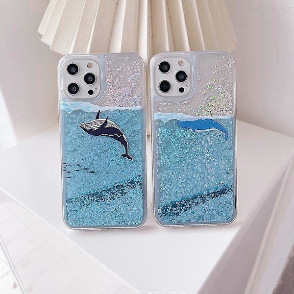 Passer til iPhone12promax ocean hval kviksand mobiltelefon skal 12PROMAX delfin gennemsigtig glitter pailletter