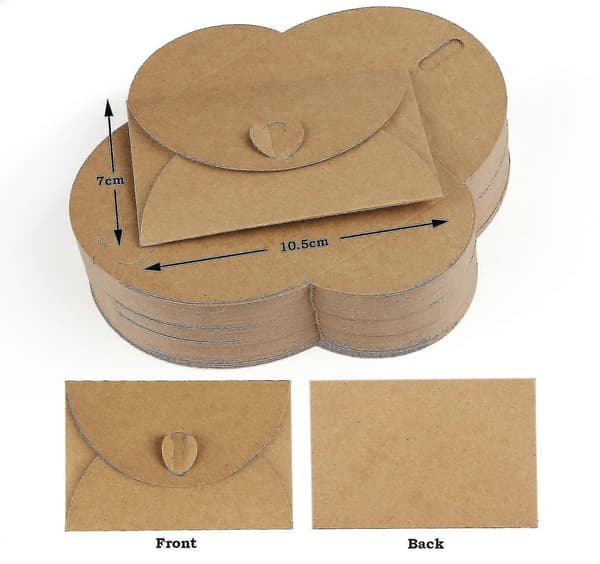 100 Kraftpapirkonvolutter med 100 blanke papirkort, mini konvolutter med hjertelukking for gavekort DIY Graffiti