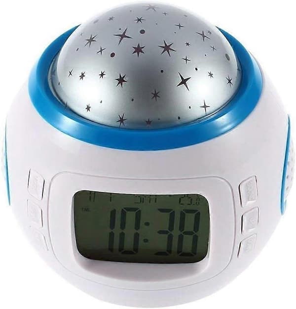 LED Digital Vekkerklokke med Stjerneprojektor Musikk Kalender Timer Termometer for Barn Småbarn Gutter