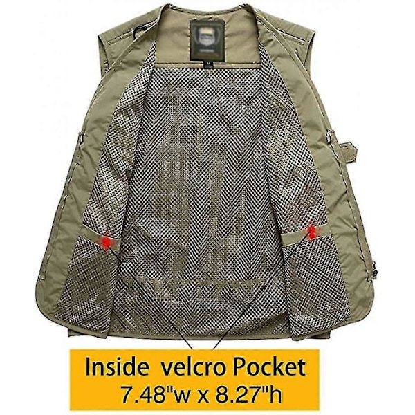 Herre Casual Udendørs Arbejde Safari Fiske Rejse Foto Cargo Vest Jakke Multi Lommer khaki Banmo