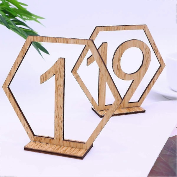 Hexagonformade Bordsnummer i Trä för Bröllop - Set med 20 Rustika Bordsnummerhållare