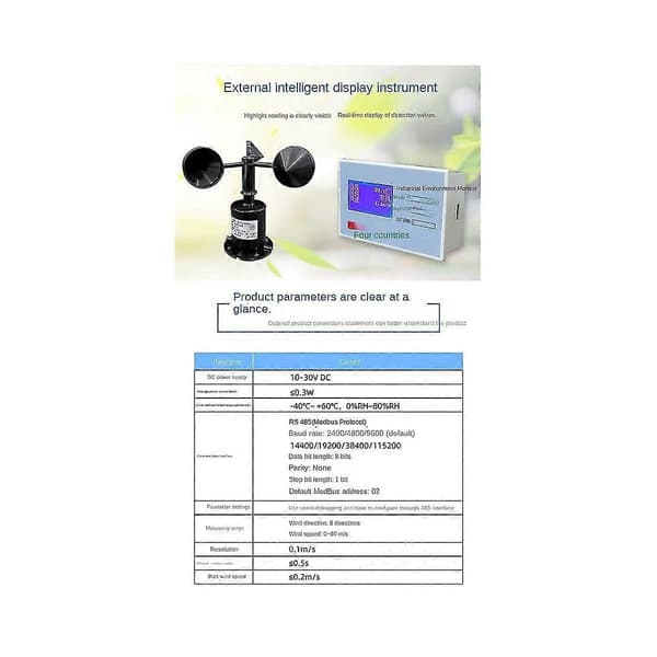 30m/s Polykarbon Vindhastighet Retningssensor Værstasjon Utendørs 3 Kopp Anemometer Sensor Utgang-Yvan