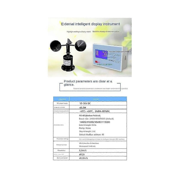 30m/s Polykarbon Vindhastighet Riktning Sensor Väderstation Utomhus 3 Koppar Anemometer Sensor Utgång-Yvan