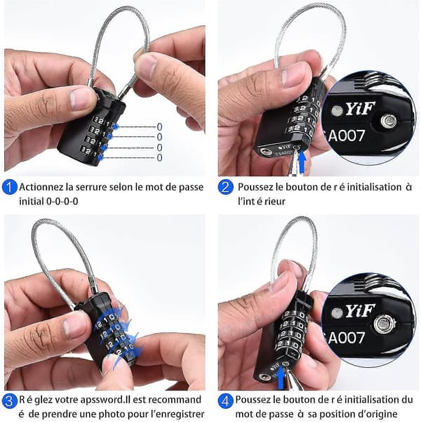 Bagagelås, 4-siffrig Kombinations Reselås Med 14cm Förlängd Flexibel Låsbåge, För Bagageväskor Etc Svart, 1-pack