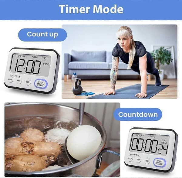 Kökstimer Alarmklocka Multifunktionell Digital Matlagningstimer med Stor LCD-Display Magnetisk Stoppur Timer med Klocka Alarmklocka Magnet