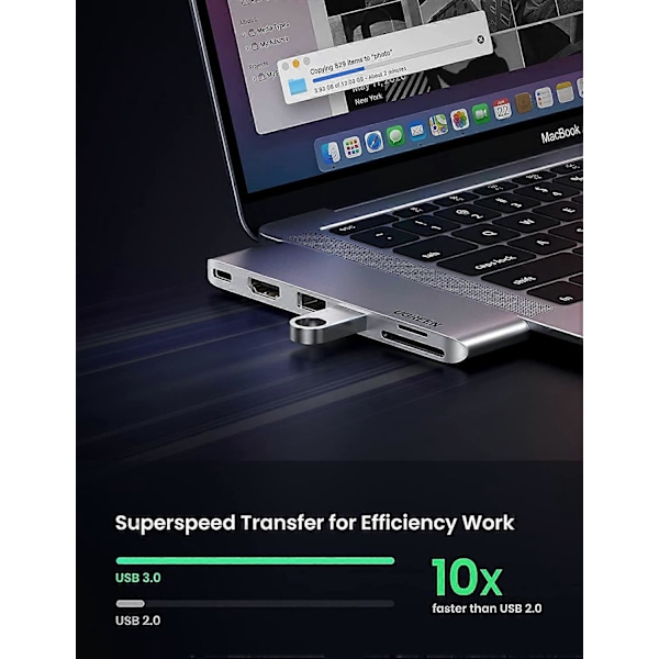 UGREEN USB C Hub Adapter til MacBook Pro MacBook Air M1 2020 2019 2018 med 4K HDMI Thunderbolt 3 100W Strømforsyning SD TF Kortlæser og 2 USB 3.0