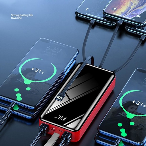 Bærbar lader Power Bank 30000mAh Universell kompakt hurtiglading Ekstern batteripakke med LED-lys - Ideell for utendørs camping