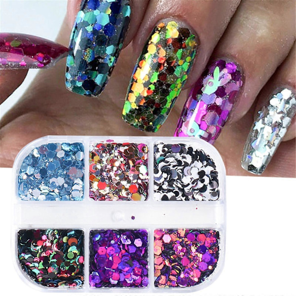 Hexagonala Oregelbundna Färgskiftande Blandade Nagelpaljetter Nagelpaljettset