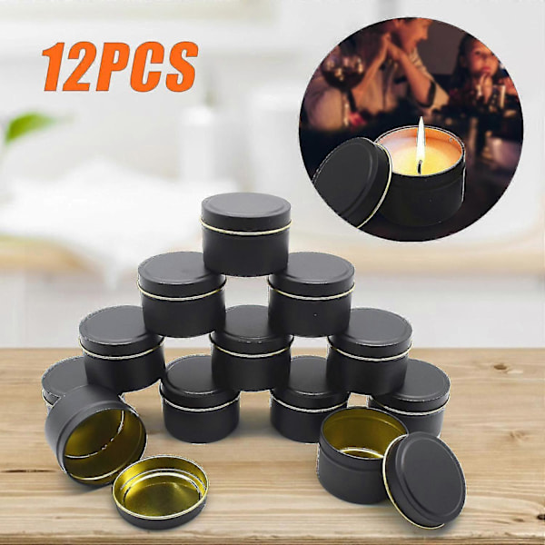 12-pack 4 oz Tomma Ljusburkar med Lock 3-tums Sömlös Dekorativ Guldmetall
