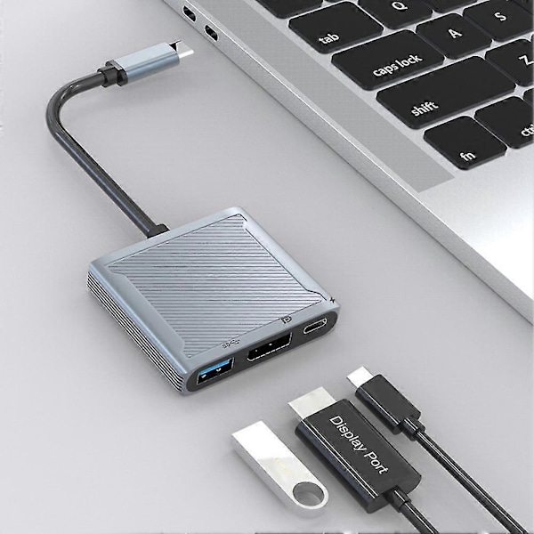 3-in-1 USB Type-C -telakointiasema, Type-C - DisplayPort - USB 3.0 -liitäntä, PD 100W, 8K@60Hz, 4K@144Hz, muuntaja MacBookille