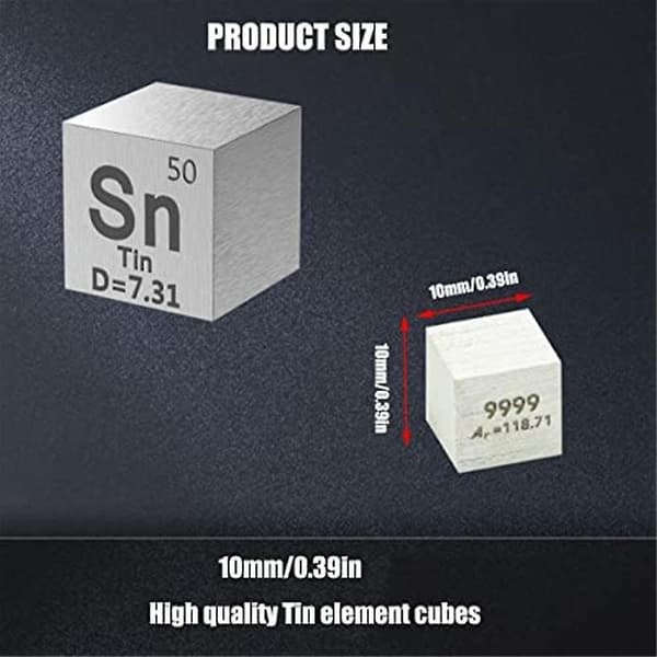 Tenn Element Sn Densitet Kub - Elements Collection Periodiska Systemet - Lab Experiment Material DIY Display, 25,4mm / 1 tum