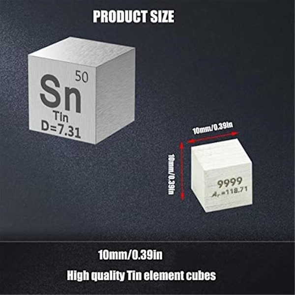Tin Elements Sn Densitet Kube - Elements Collection Periodiske System - Laboratorieeksperiment Materiale DIY Display, 25,4 mm / 1 tomme