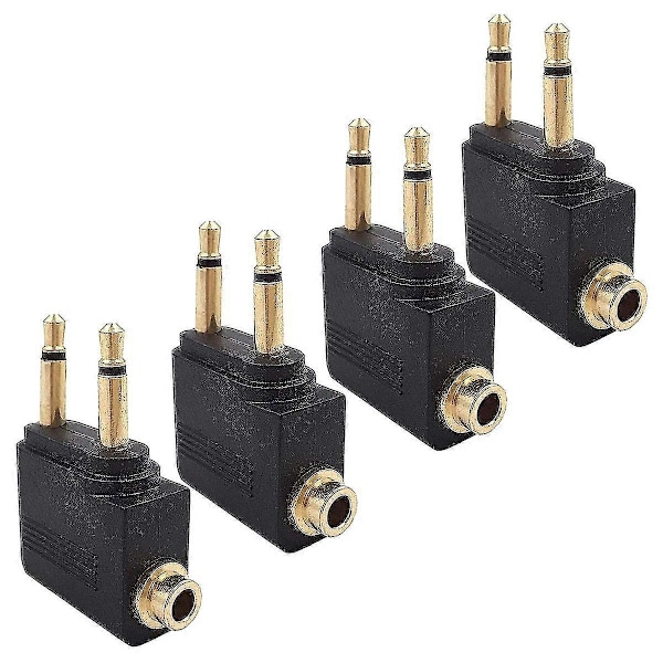 Lentokonekuulokeadapteri - 4 kpl, Lentoadapterit kuulokkeille, kullattu 3,5 mm:n liitin