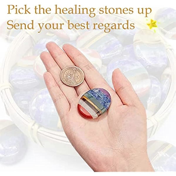 Tommelfinger Bekymringssten mod Angst - 7 Chakra Healing Krystal Oval Lomme Palmesten Chakra Sten Perlearmbånd Sæt Ædelstene til Meditation Reiki Balancering