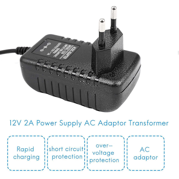 AC/DC 12V 2A 24W Nätadapter Transformator för 5050 3528 LED-remsa EU-kontakt