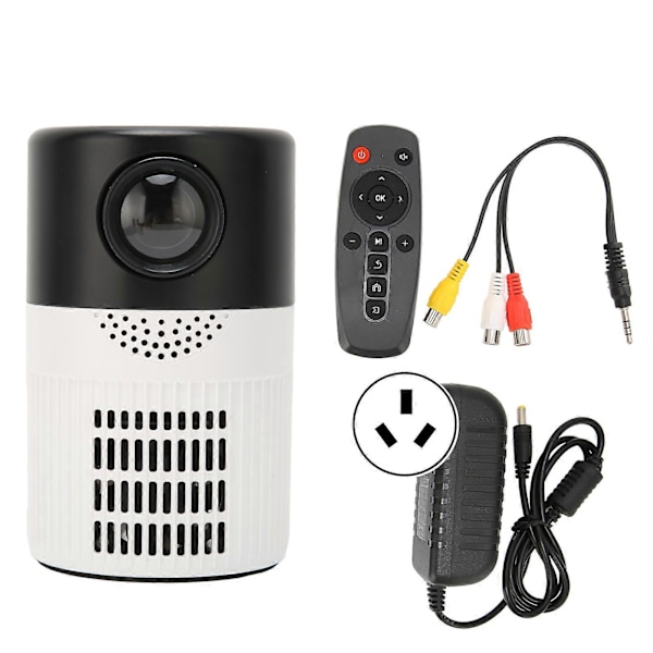 Mini Projektor HD 1080P Bærbar Biograflyd Dobbelt Ventilator Køling Filmprojektor til DVD 100V?240V Sort Hvid AU Stik
