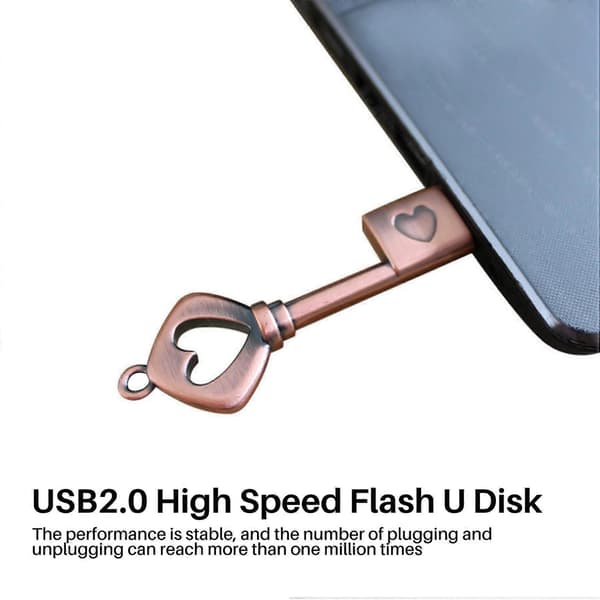 USB 2.0 Metall USB-minne Ren Koppar Hjärta USB-flashdrive Nyckel (Koppar, 8GB)
