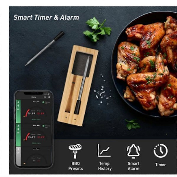 Trådløst madtermometer til kød, køkkenredskab, ovn, grill, BBQ, bøf, Bluetooth temperaturmåler