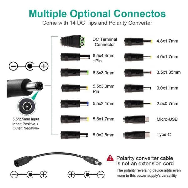 Strømforsyning 3V-24V 3A 72W Justerbar Variabel 3V 5V 6V 9V 12V 18V 20V 24V AC/DC, 100V-240V AC til D