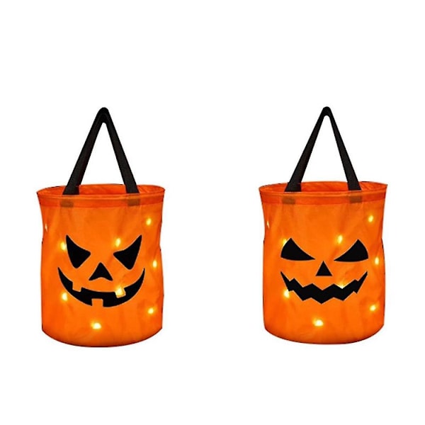 2 stk. LED-lys Halloween godtepose sammenleggbare spøkelsesposer multifunksjonell gjenbrukbar Halloween-bøtte for barn