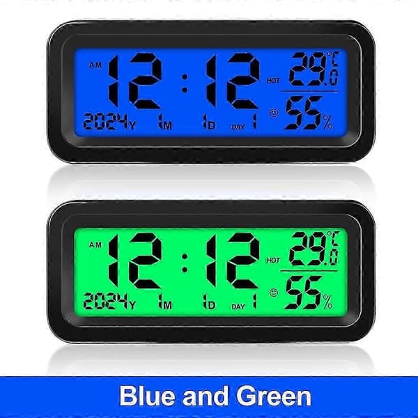 Solarbil Digital Klocka Datum Vecka Temperatur Luftfuktighet LCD-Display för Instrumentbräda Bilklocka Bilar Intern Termometer Hygrometer Självhäftande
