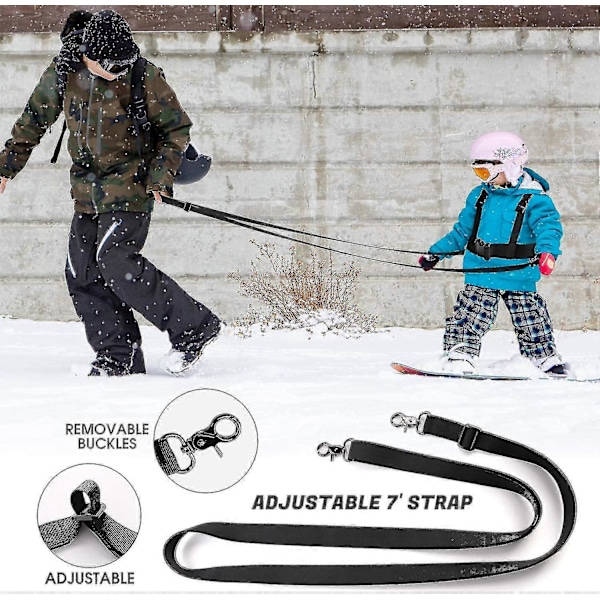 Ski- og snowboardsele for barn med avtakbar line, metallkoblingsring og enkelt løftehåndtak