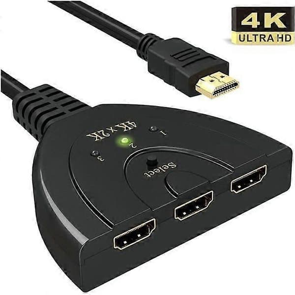 HDMI Switch - 4K - 3 porte - Understøtter 3D - Intet strømkabel påkrævet