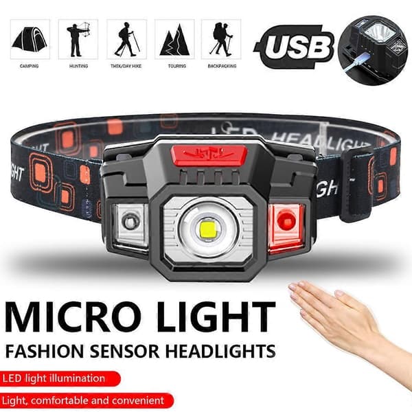 Supersterk Hodelykt LED USB Oppladbar Hodelykt Camping Fiske