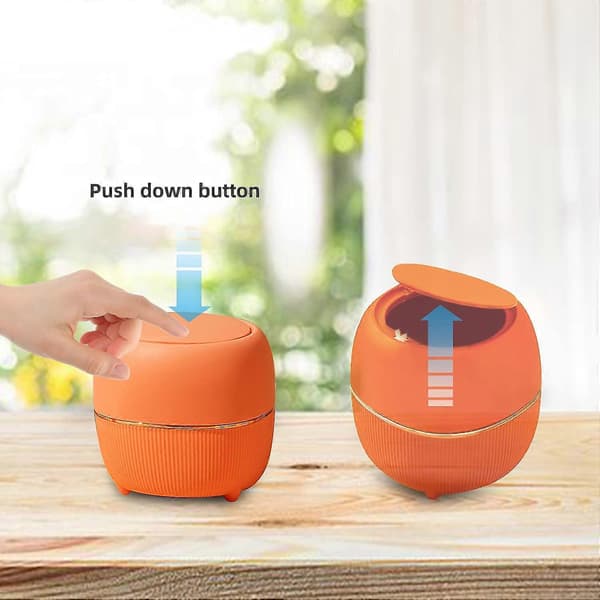 Mini Rund Bordskorg Med Lock, Plast, För Hem, Kök, Badrum, Kontor (orange)