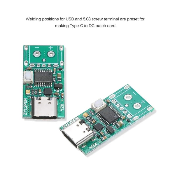 2 st Zy12pdn USB-C PD2.0/3.0 till DC-omvandlare Strömförsörjningsmodul Snabbladdning Trigger Poll Polling