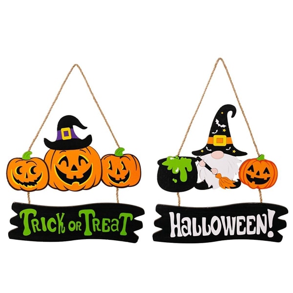 2 st Halloween hängande skylt pumpa trä hängande prydnad hänge Pumpa Gnome Plaque