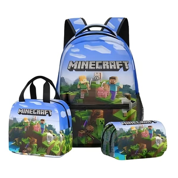 Minecraft 3D Ryggsekk Matboks Pennal Sett for Barn Studenter Skoleutstyr Flere Stiler 3 i 1 A31