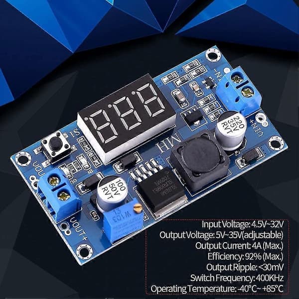DC-til-DC Boost Modul, Strøm Step Up Konverter Regulator Spenningsomformer Med Digitalt Voltmeter (1 stk, Blå) -Z