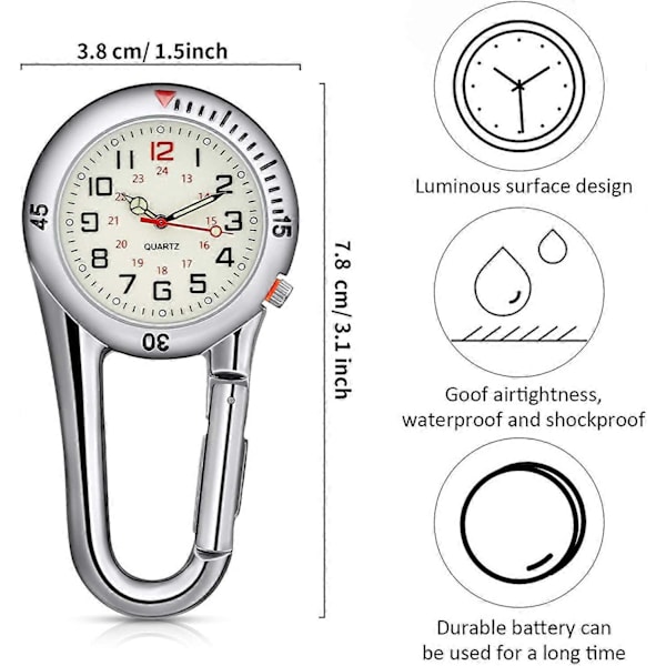2 Stk. Clip-on Quartz Ur Rygsæk Fob Bælteur Selvlysende Unisex Lommeur med Hvid Urskive til Læger Sygeplejersker Udendørs Aktiviteter