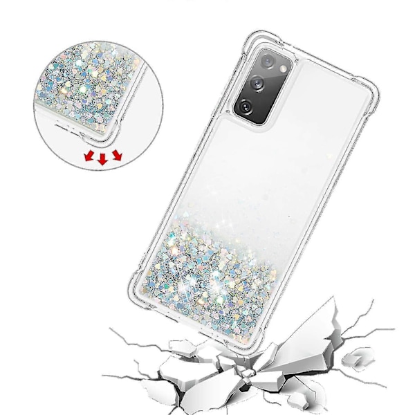 Samsung Galaxy S20 Fe 4g/5g Cover Glitter Flydende Transparent Glimtende Bling Krystalklar Flydende Kviksand TPU Silikon - Sølv