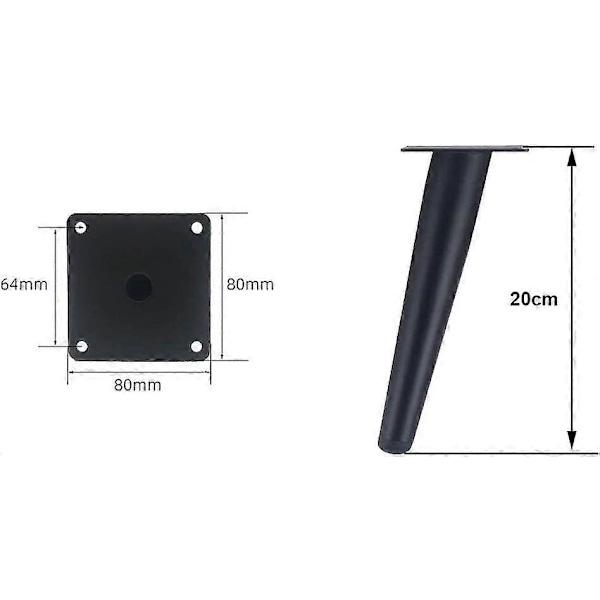 4 Skrå Bordben, Metal Skabben, Kegle Møbelben, Rustfrit Stål, Sort Lakerede 20 cm Høje, Skridsikre Stille Udskiftning Til Sofaer, Borde Og Ot