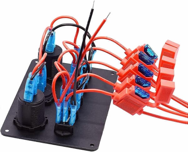 12v / 24v Kontrolpanel, 5 Grupper Af Vippekontaktspaneler, Med 5v 4.2a Dobbelt USB-Oplader, Vandafvisende LED Voltmeter