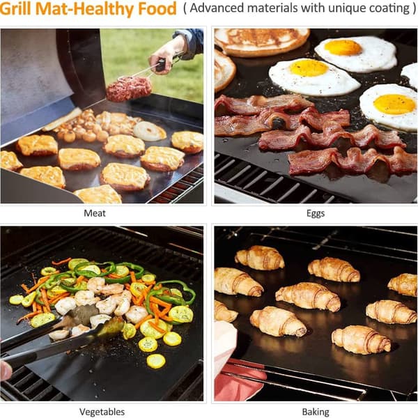 Teflon utendørs grillmatte, non-stick, høy temperaturbestandig BBQ grillmatte, kobber grillmatte PTFE (3 STK)