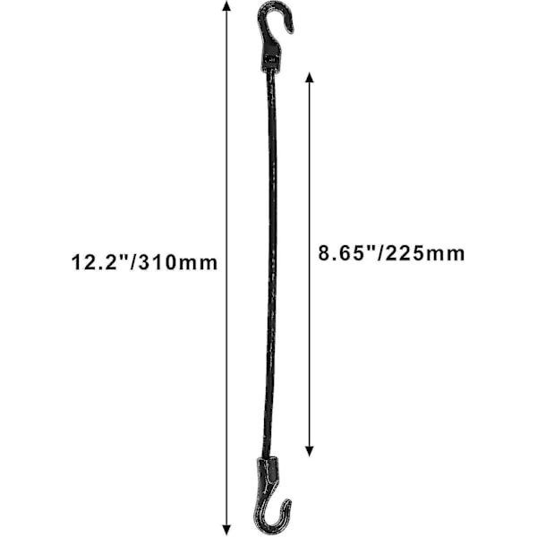 12 stk. 8 tommer Bungee-snore med kroge, små Bungee-stropper Elastiske rebstropper, UV-bestandig sort gummikabel Bungee-stropper til bagage, camping
