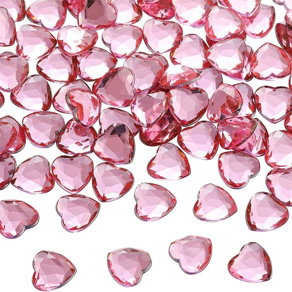 200 Akryl Hjärtformade 's Dag, Bröllop Platta Bak Hjärtformad Rhinestone, 0.5 Tum (röd-rosa)