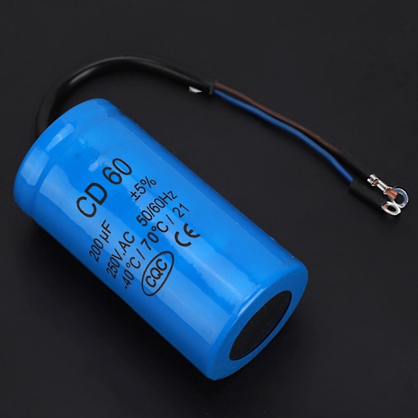 Driftskondensator 200uF 250V AC med ledning - Ideel til motor og luftkompressor