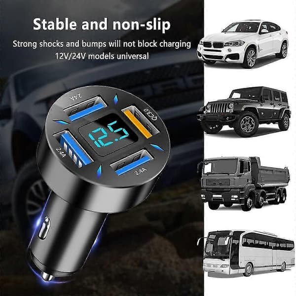 66W Hurtig USB Biloplader Hurtig med Voltmeter LED Lys Display Adapter Kompatibel til iPhone