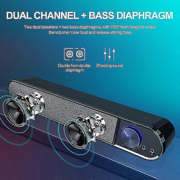 Bluetooth-høyttaler 4D Stereo Surround Sound Bass Subwoofer Dobbelt Drivere Støyreduksjon Lydplanke Datamaskin Høyttaler Lykkebringende