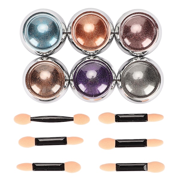 6 Farger Neglekunst Speilpulver Metallisk Dekorasjon Manikyr Speilpulver med Øyeapplikator