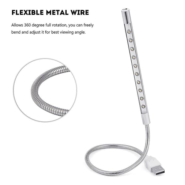 Stilren Portabel USB LED-lampa för PC/Laptop - Silver (10 st)