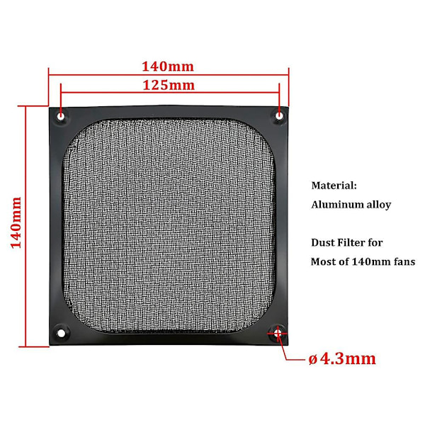 140 mm pöytätietokoneen kotelon tuulettimen pölyn suodatinristikot pölynkestävä kotelon kansi ruuveilla, alumiinirunko